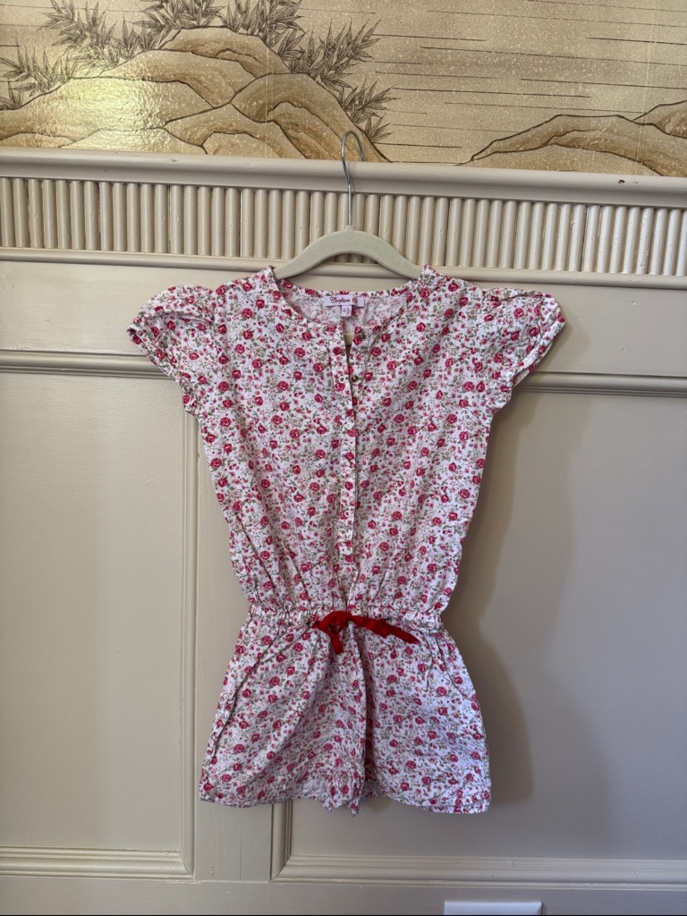 Confiture Kids Floral Print Romper with Red Tie